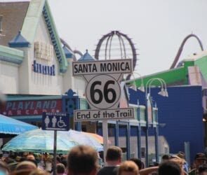Route 66 End of the Trail Sign in Santa Monica, California